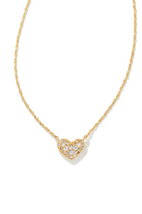 Kendra Scott: Ari Gold Pave Crystal Heart Necklace - White Crystal | Makk Fashions