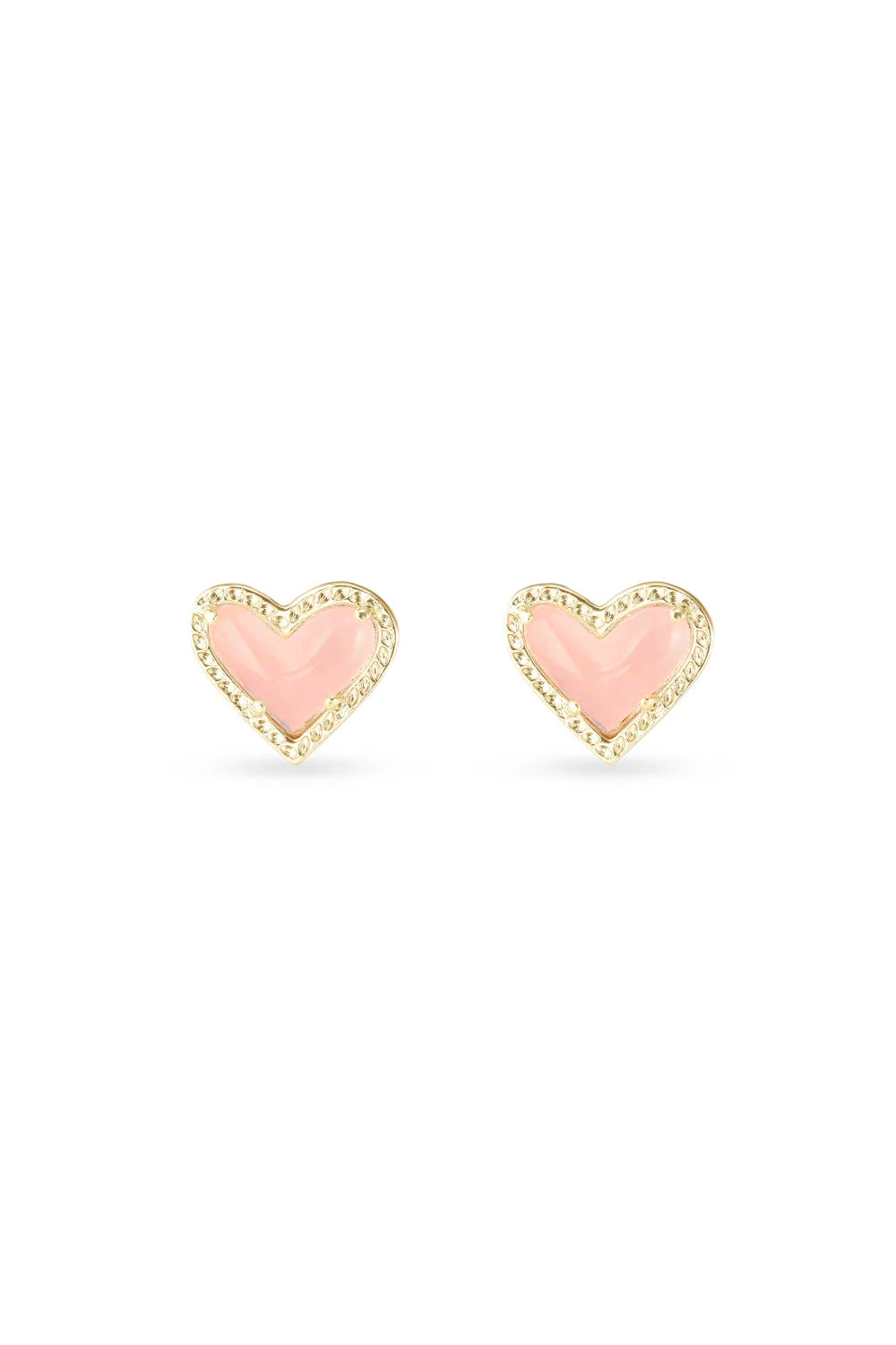 Kendra Scott: Ari Heart Gold Stud Earrings - Rose Quartz | Makk Fashions