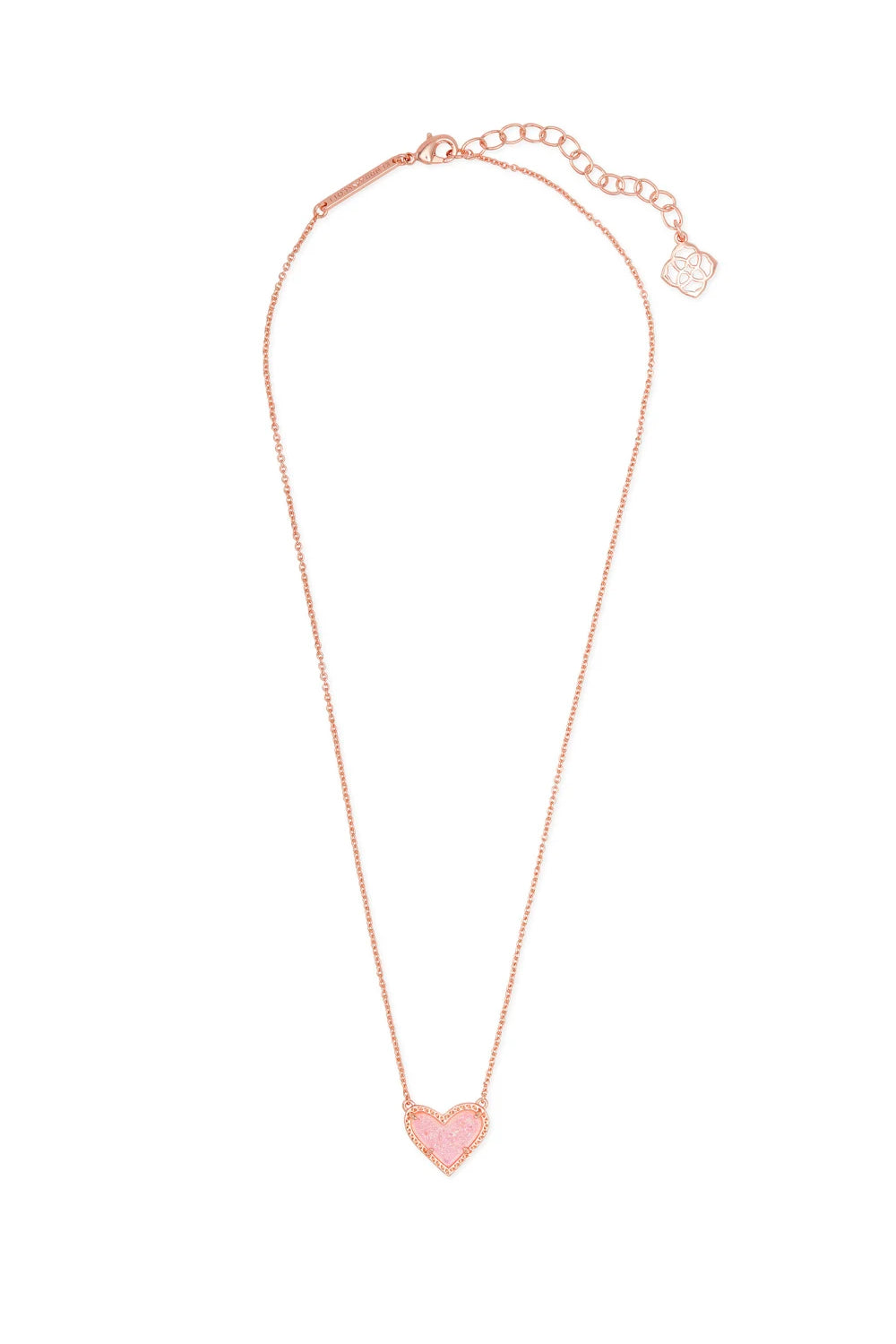 Kendra Scott: Ari Heart Rose Gold Pendant Necklace - Pink Drusy | Makk Fashions