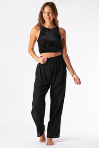 Lotus & Luna: Black Wide Leg Cotton Pants | Makk Fashions
