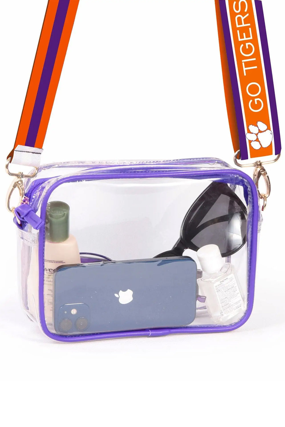 Clemson Clear Reversible Strap Purse - Orange | Makk Fashions