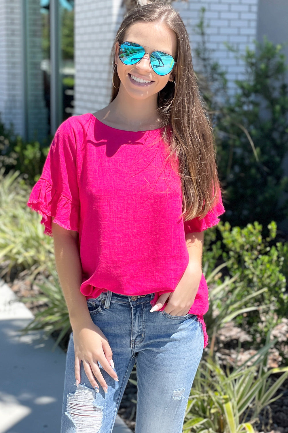 Cute Hot Pink Linen Top - Summer Tops for Women – Shop the Mint