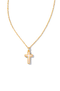 Kendra Scott: Cross Gold Pendant Necklace - White Kyocera Opal | Makk Fashions