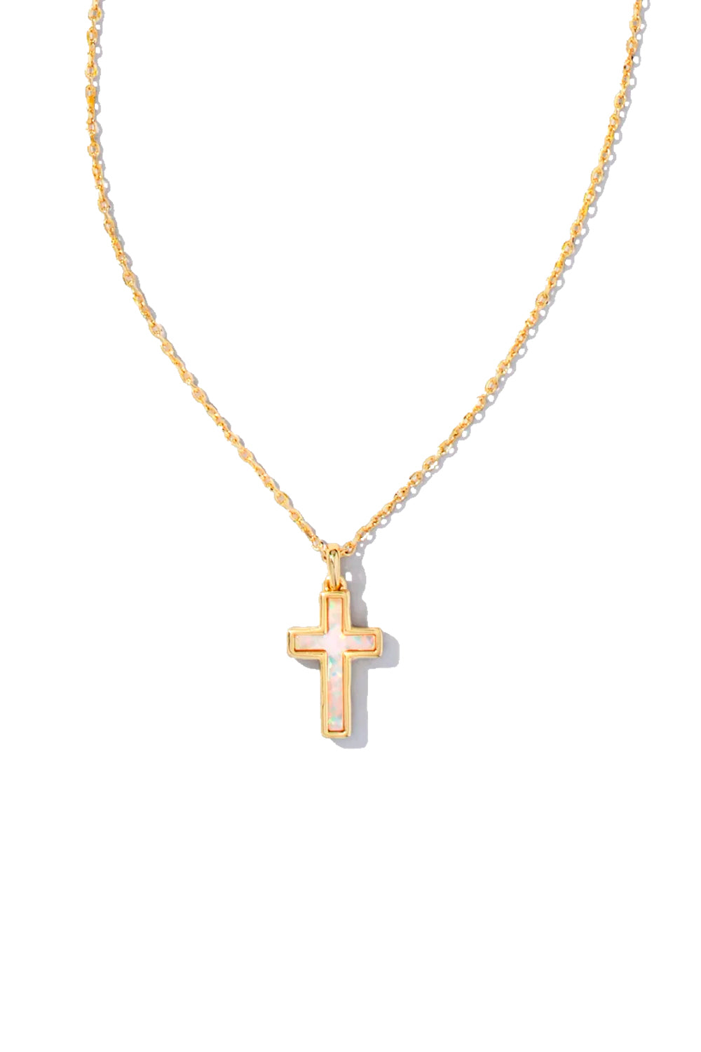 Kendra Scott: Cross Gold Pendant Necklace - White Kyocera Opal | Makk Fashions