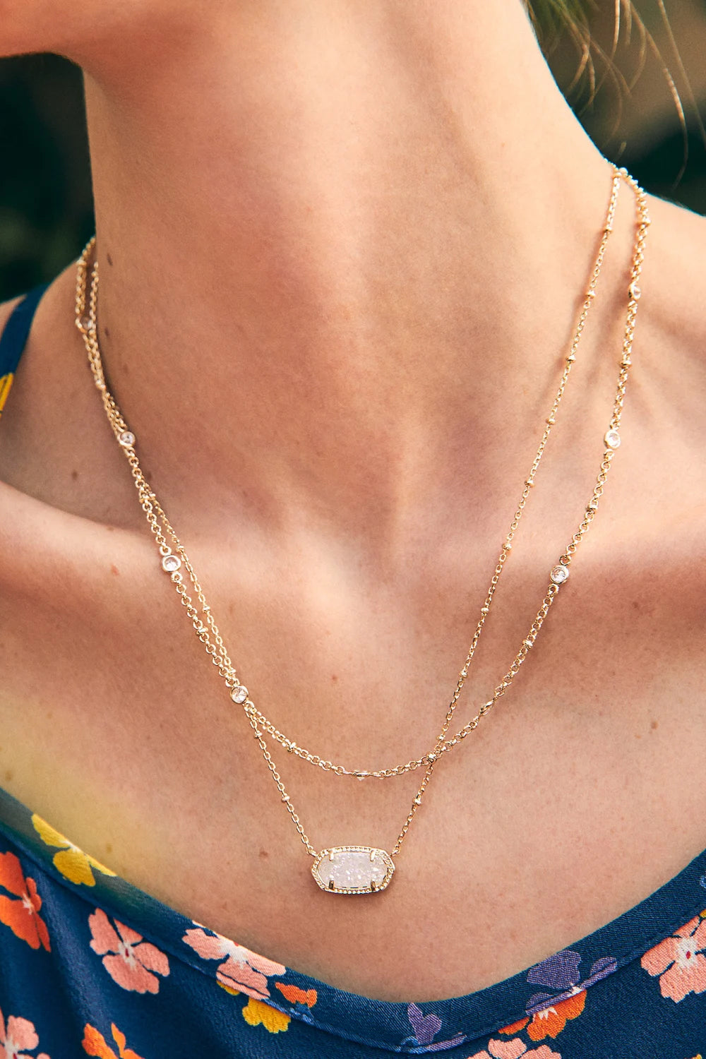 Kendra Scott: Elisa Gold Multi Strand Necklace - Iridescent Drusy | Makk Fashions