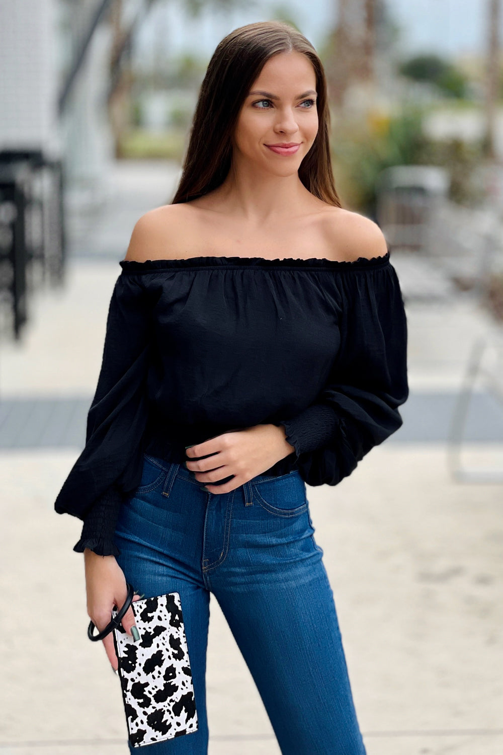 Forbidden Love Off-Shoulder Puff Sleeve Top - Black