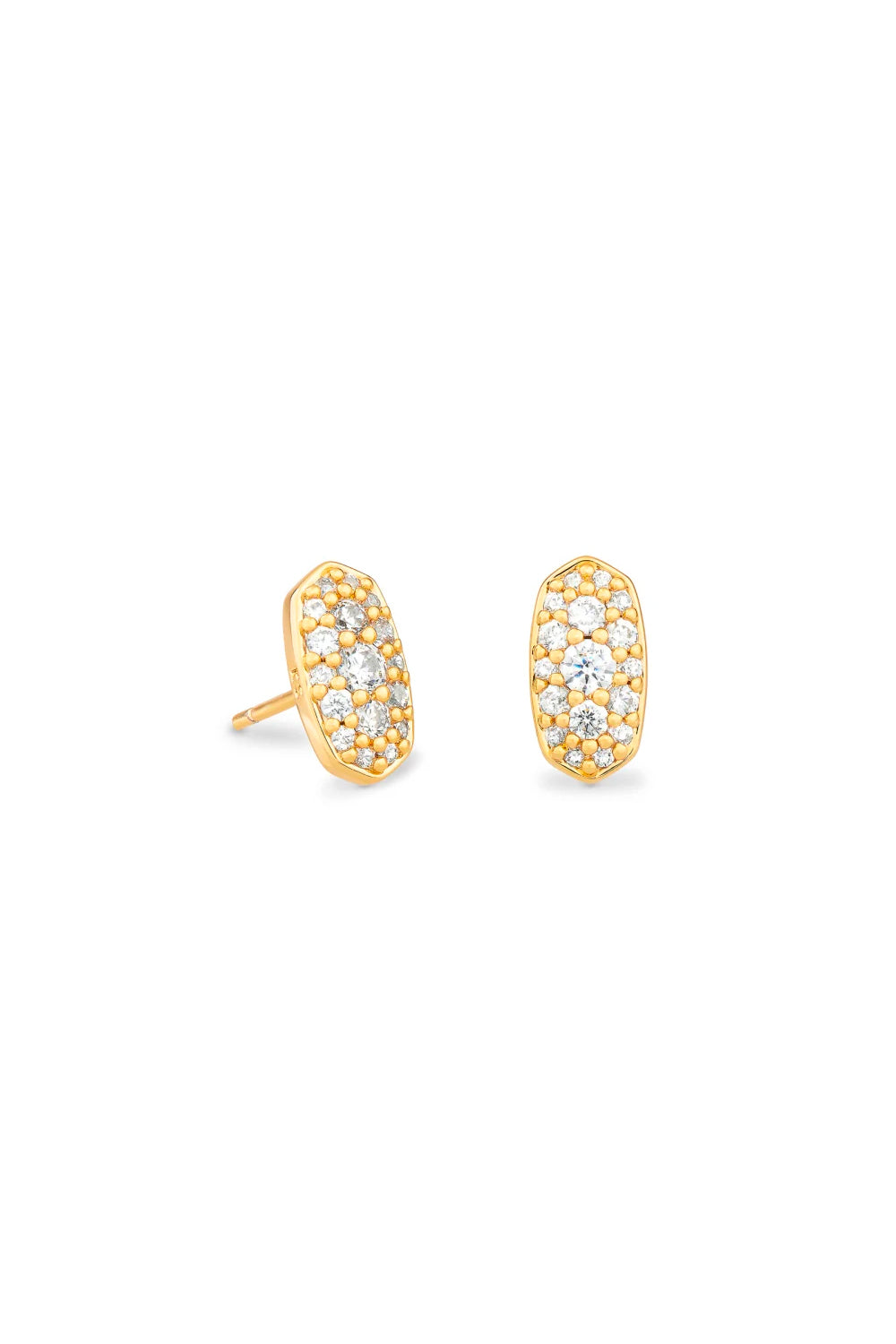 Kendra Scott: Grayson Gold Crystal Stud Earrings - White Crystal | Makk Fashions