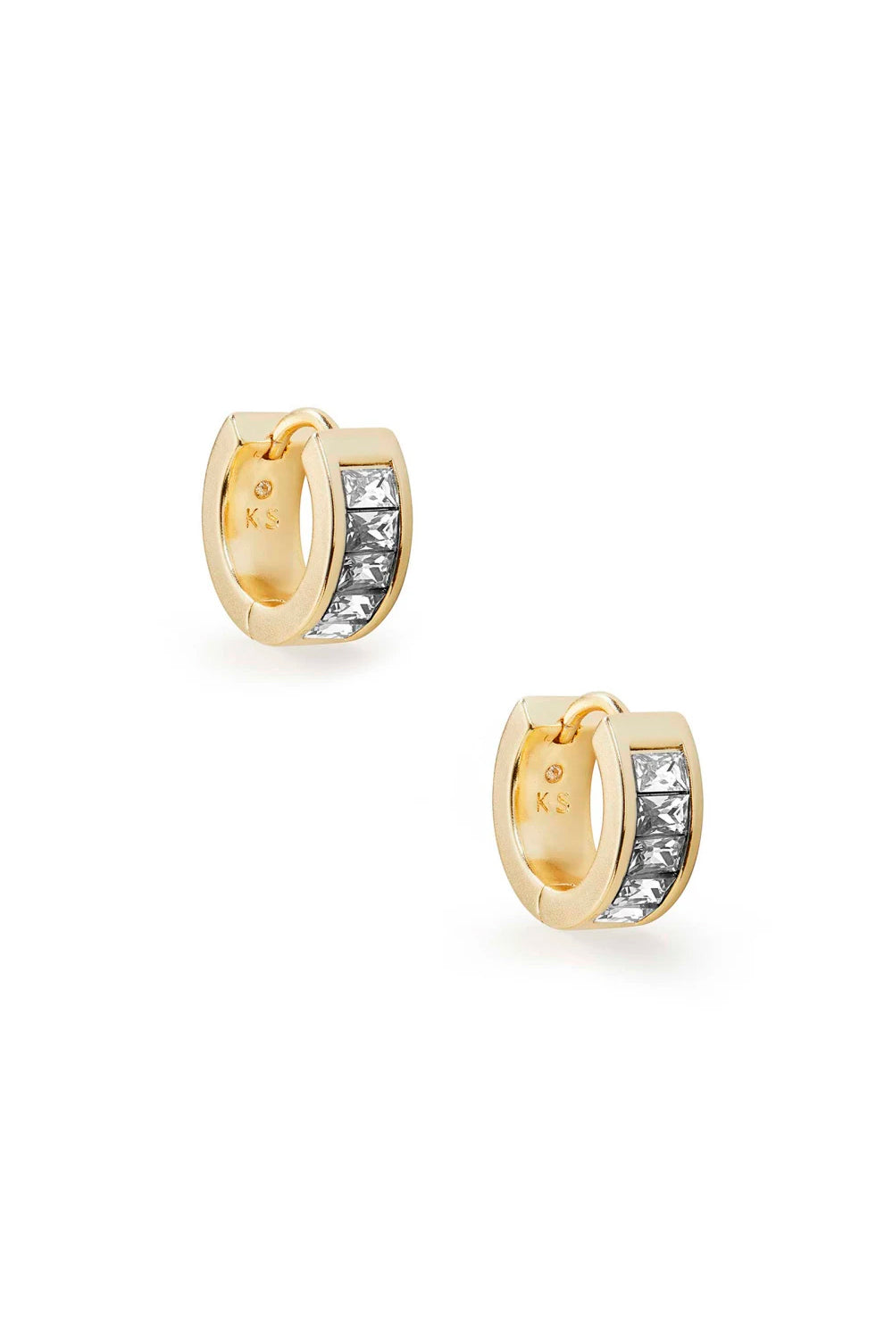 Kendra Scott: Jack Gold Huggie Earrings - White Crystal | Makk Fashions