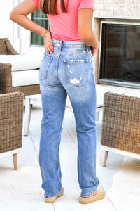 KanCan: Ashe Ultra High Rise Straight Leg Jeans - Medium Wash | Makk Fashions