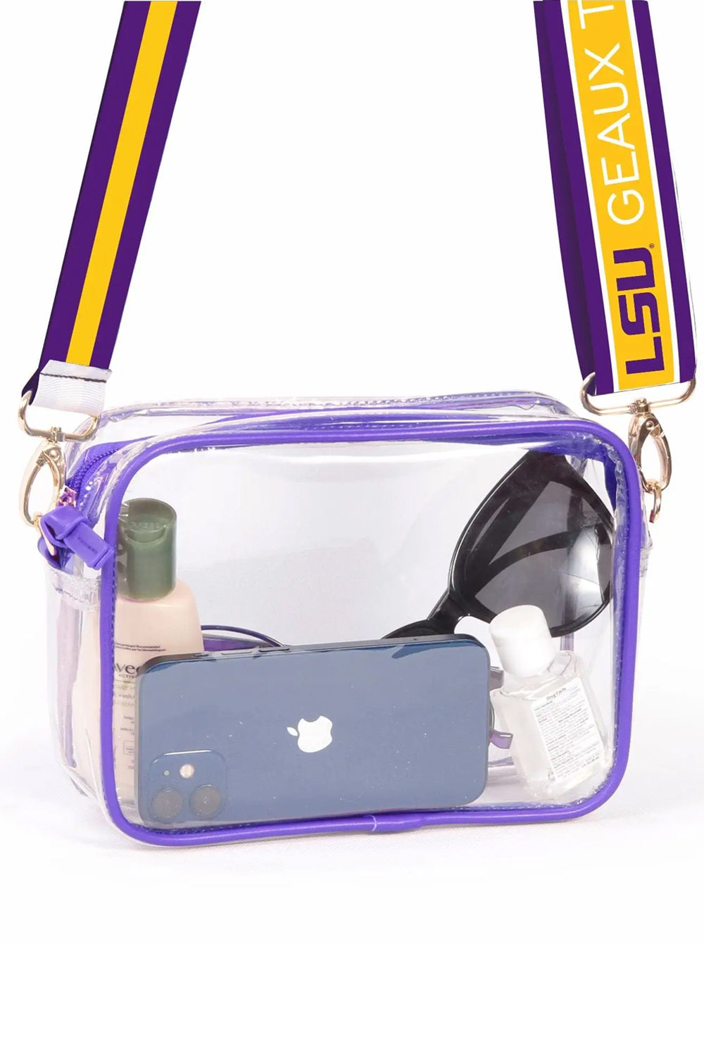LSU Clear Reversible Strap Purse - Purple | Makk Fashions