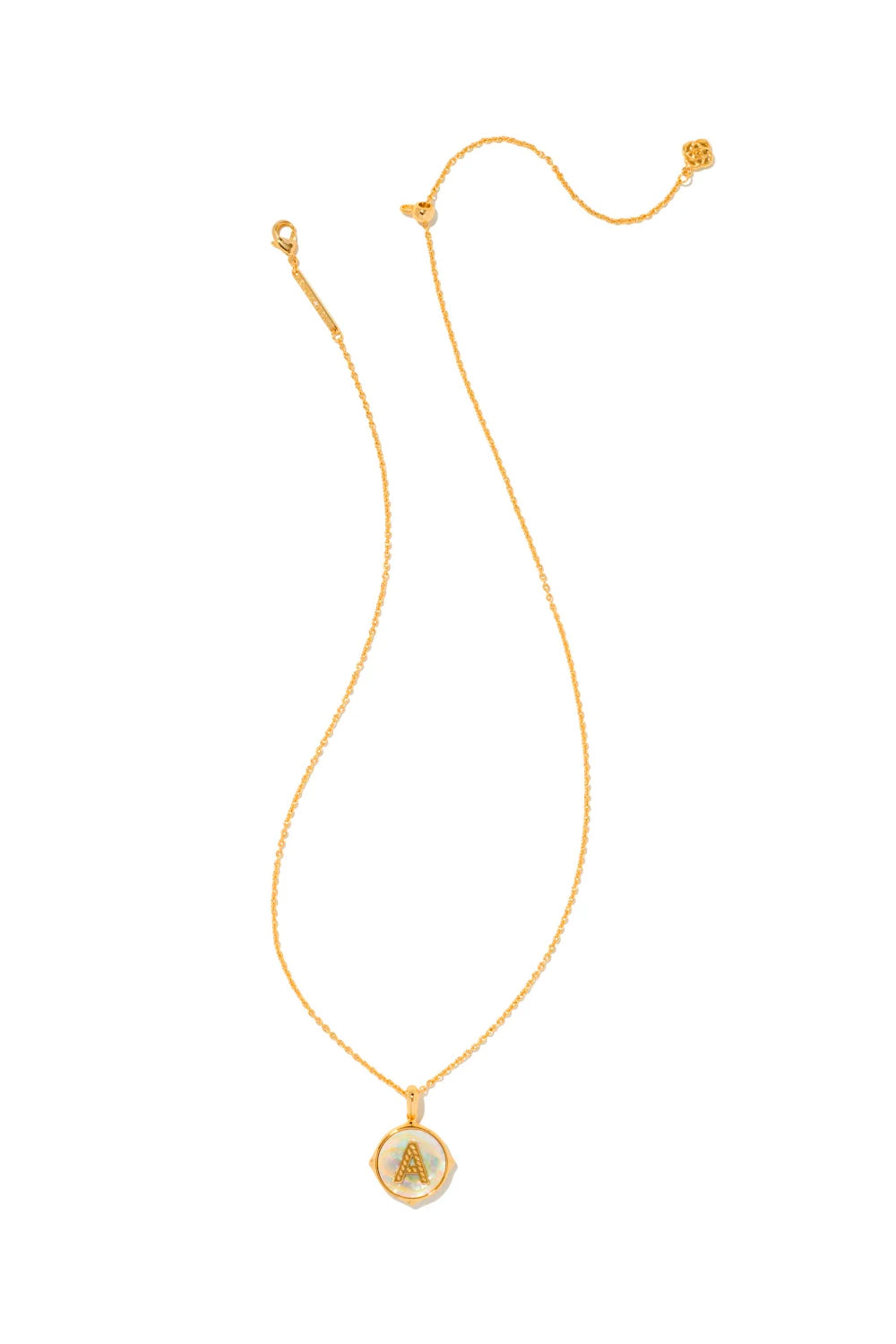 Kendra Scott: Letter A Gold Disk Pendant Necklace - Iridescent Abalone | Makk Fashions