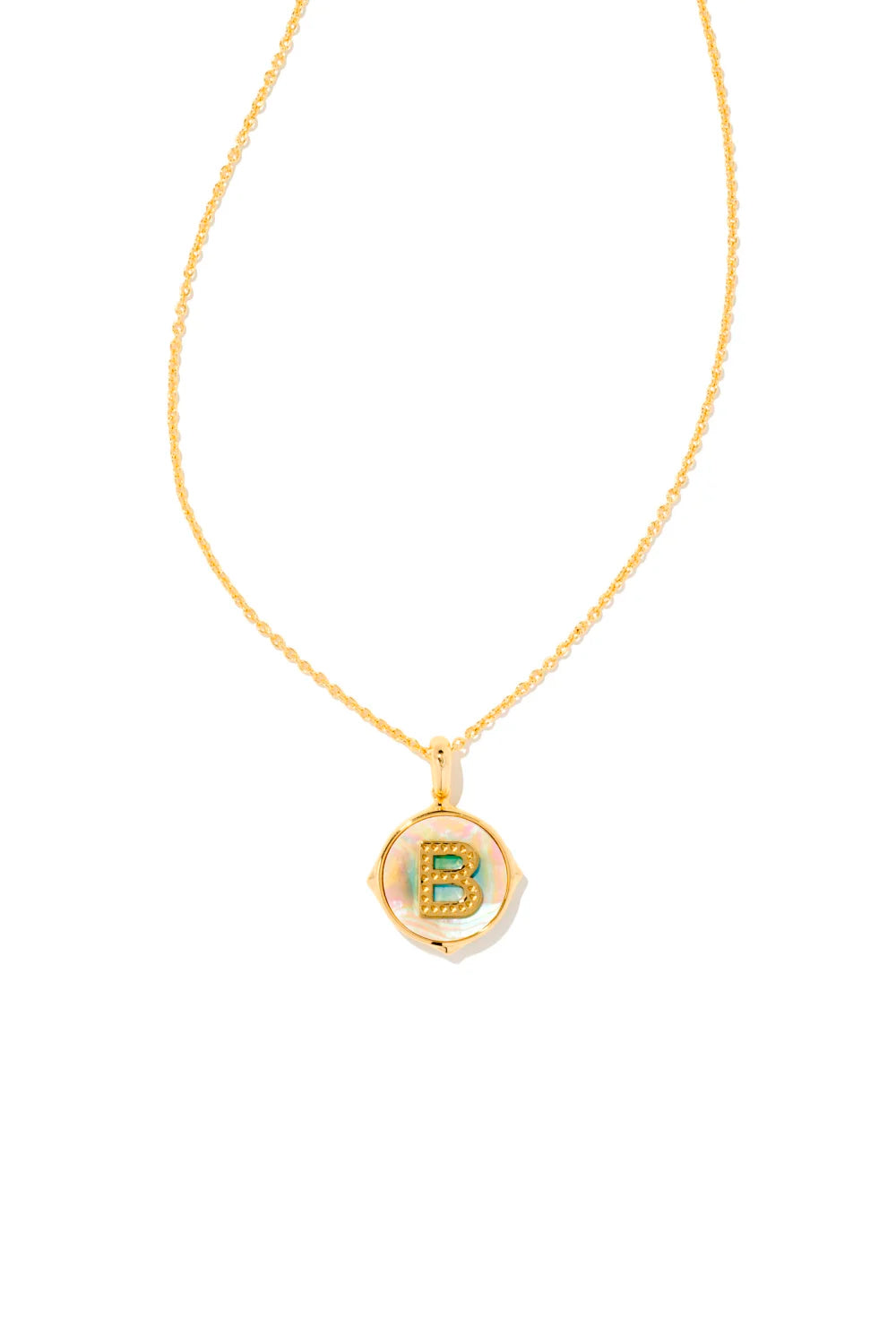 Kendra Scott: Letter B Gold Disk Pendant Necklace - Iridescent Abalone | Makk Fashions