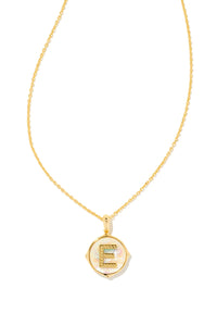 Kendra Scott: Letter E Gold Disk Pendant Necklace - Iridescent Abalone | Makk Fashions