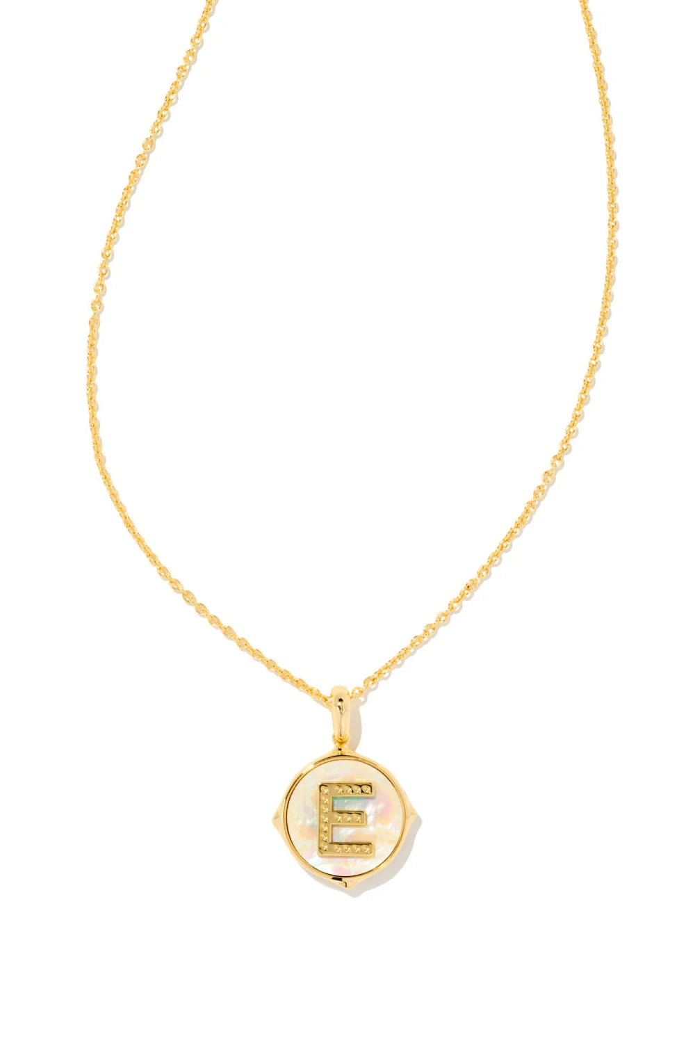 Kendra Scott: Letter E Gold Disk Pendant Necklace - Iridescent Abalone | Makk Fashions