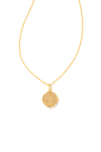 Kendra Scott: Letter J Gold Disk Pendant Necklace - Iridescent Abalone | Makk Fashions