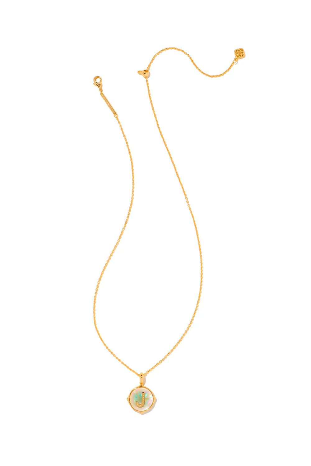 Kendra Scott: Letter J Gold Disk Pendant Necklace - Iridescent Abalone | Makk Fashions