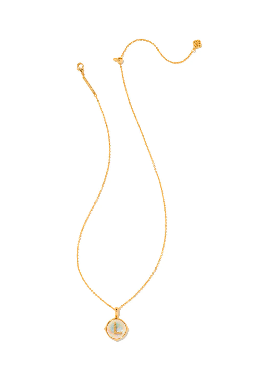 Kendra Scott: Letter L Gold Disk Pendant Necklace - Iridescent Abalone | Makk Fashions