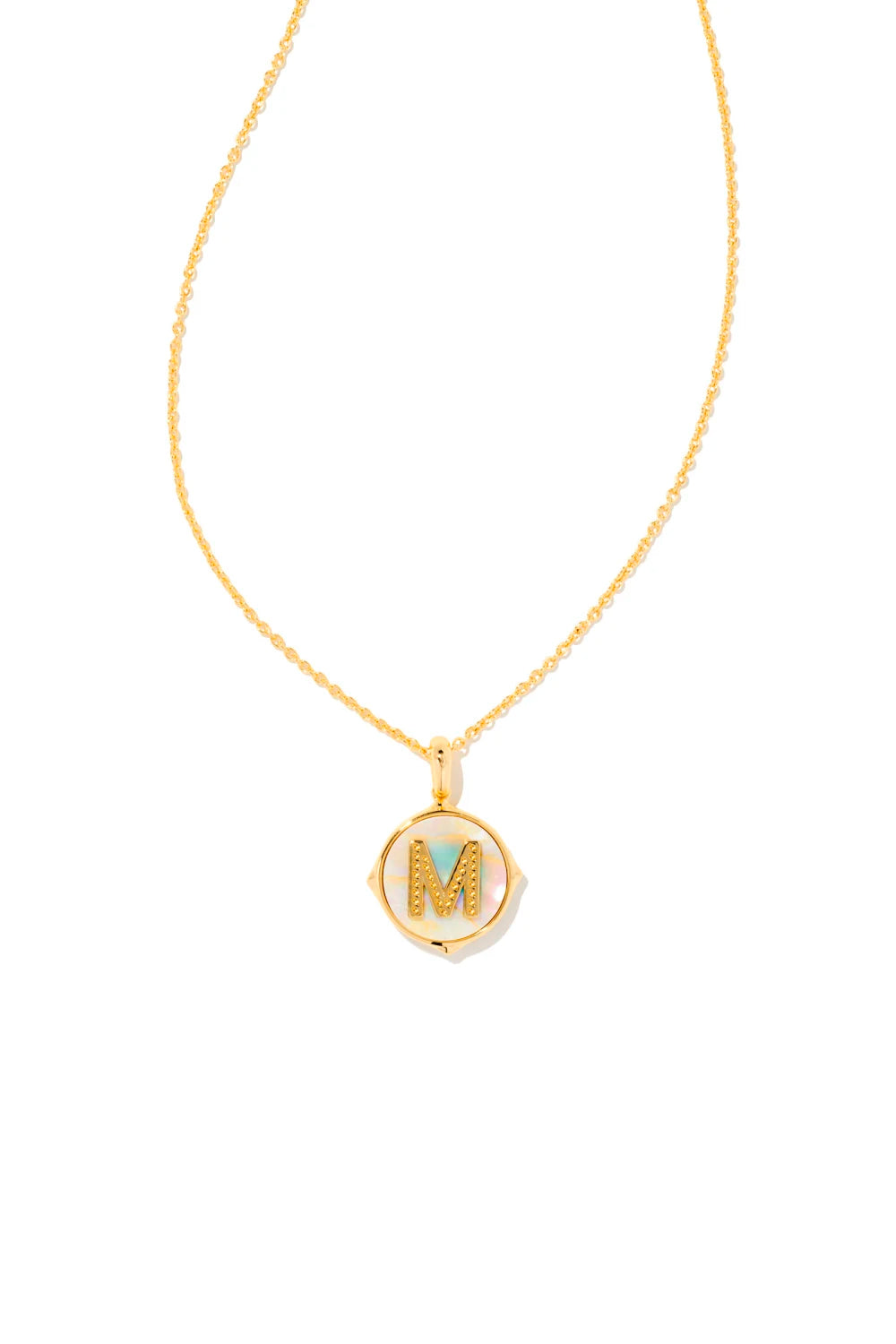 Letter V Gold Disc Reversible Pendant Necklace in Iridescent