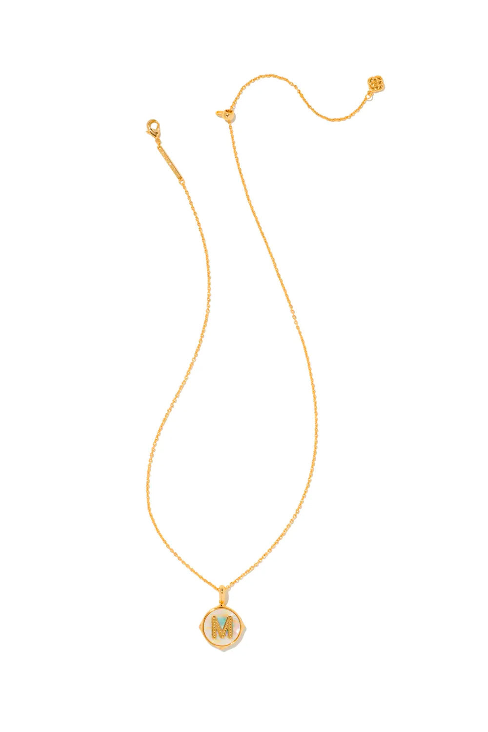 Kendra Scott: Letter M Gold Disk Pendant Necklace - Iridescent Abalone | Makk Fashions