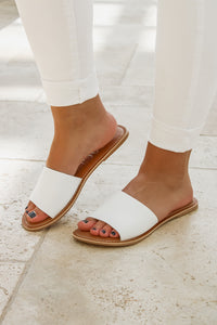 Matisse: Cabana Leather Slide Sandal - White | Makk Fashions
