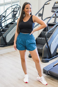 On The Run Windbreaker Smocked Shorts - Teal | Makk Fashions
