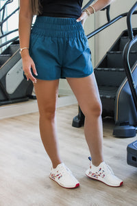 On The Run Windbreaker Smocked Shorts - Teal | Makk Fashions