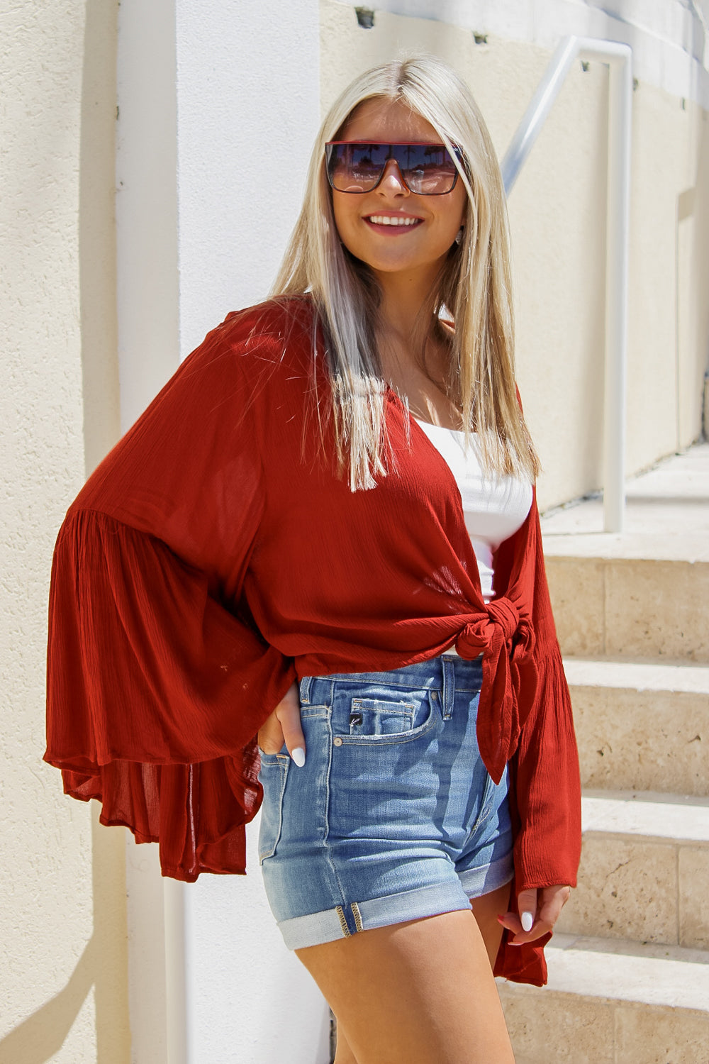 Poolside Beauty Gauzy Wrap Top - Clay | Makk Fashions