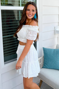 Pure of Heart Off-Shoulder Eyelet Crop Top - White | Makk Fashions
