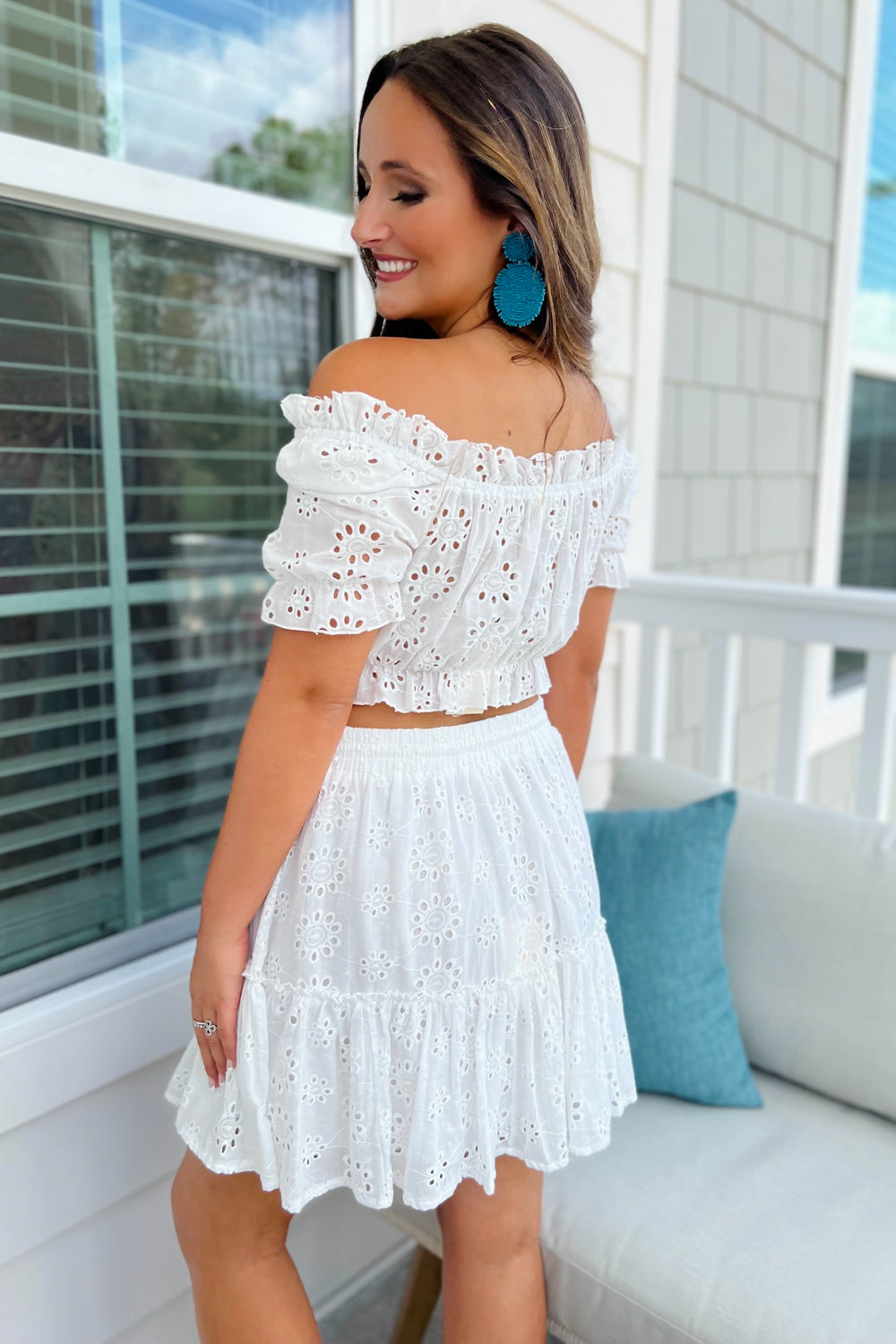 Pure of Heart Off-Shoulder Eyelet Crop Top - White | Makk Fashions