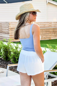 Simple Times Square Neck Tank Top - Deep Sky Blue | Makk Fashions