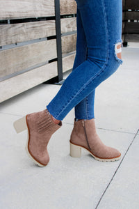 The Ashlee Suede Block Heel Booties - Taupe | Makk Fashions