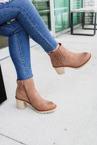The Ashlee Suede Block Heel Booties - Taupe | Makk Fashions