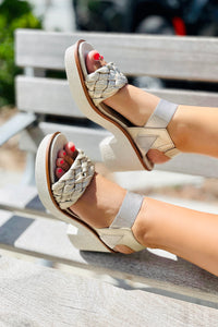 The Daphne Open Toe Puffy Braided Block Heel - Gold | Makk Fashions