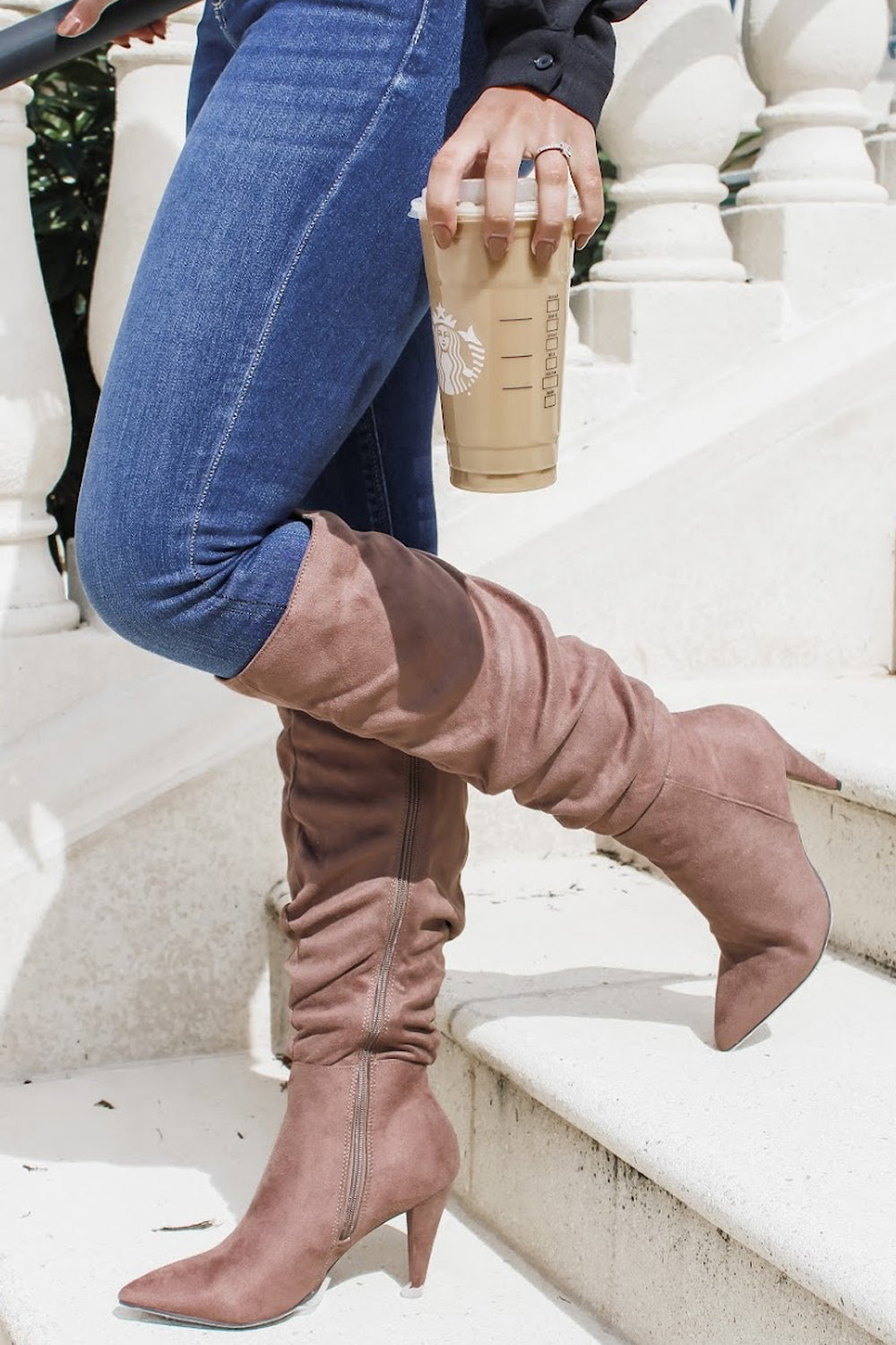 The Kaylee Tall Suede Boots - Taupe | Makk Fashions