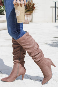 The Kaylee Tall Suede Boots - Taupe | Makk Fashions