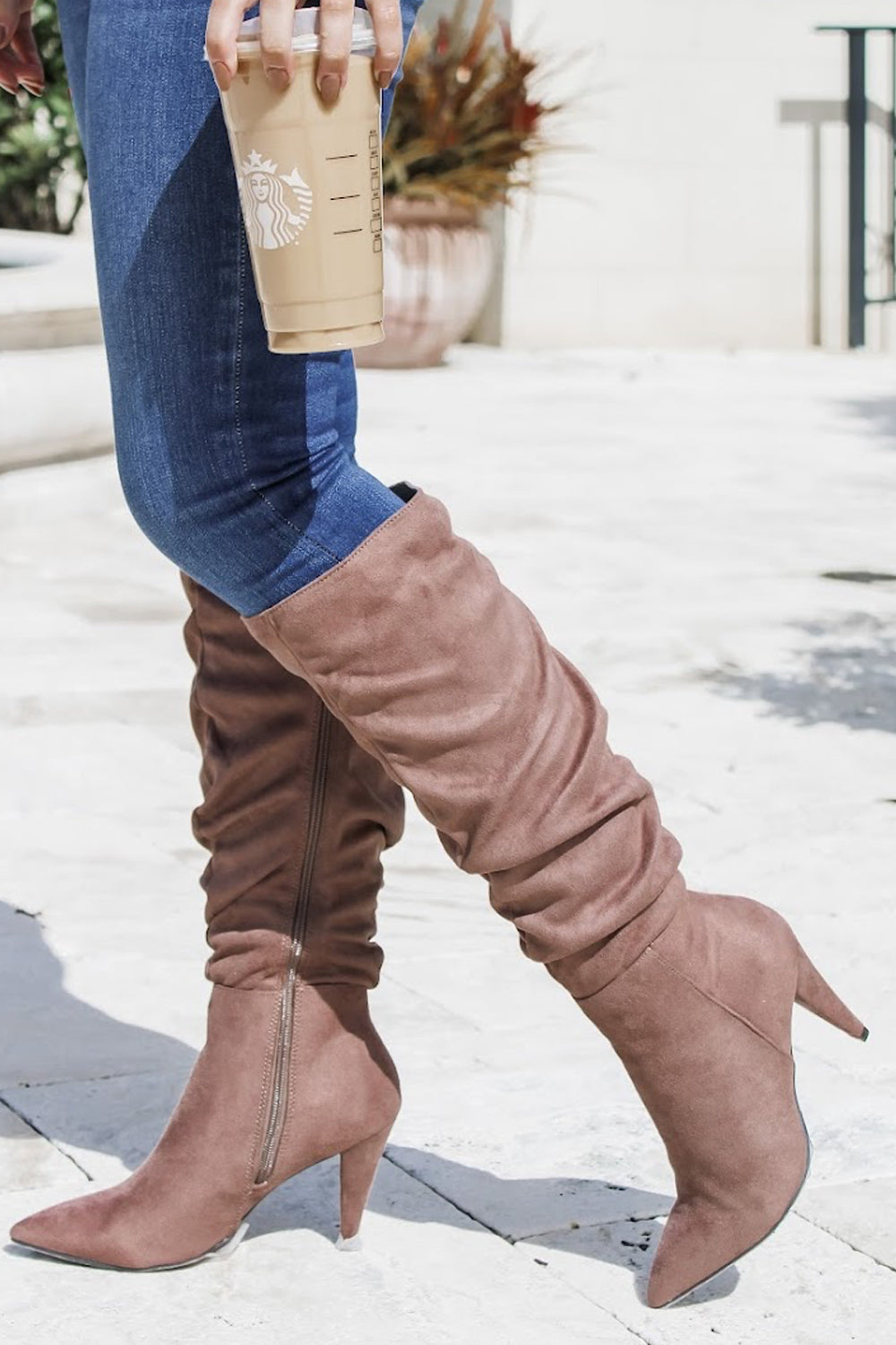 The Kaylee Tall Suede Boots - Taupe | Makk Fashions