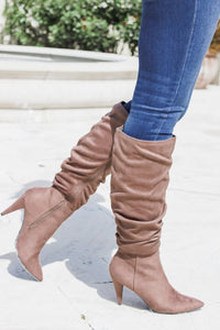The Kaylee Tall Suede Boots - Taupe | Makk Fashions