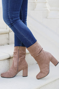 The Suzanna Slouchy Suede Booties - Taupe | Makk Fashions