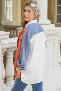 Trust Your Heart Color Block Corduroy Jacket - Marsala/Blue | Makk Fashions