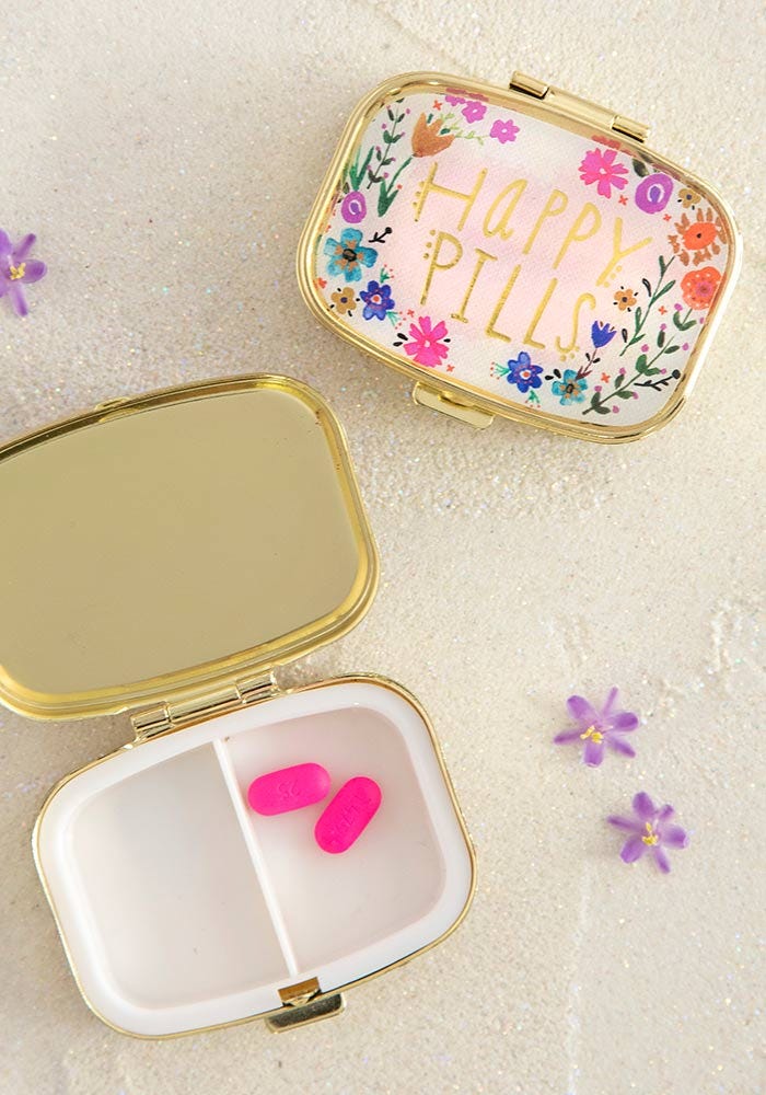 Pink Floral Happy Pills Pill Box - Natural Life