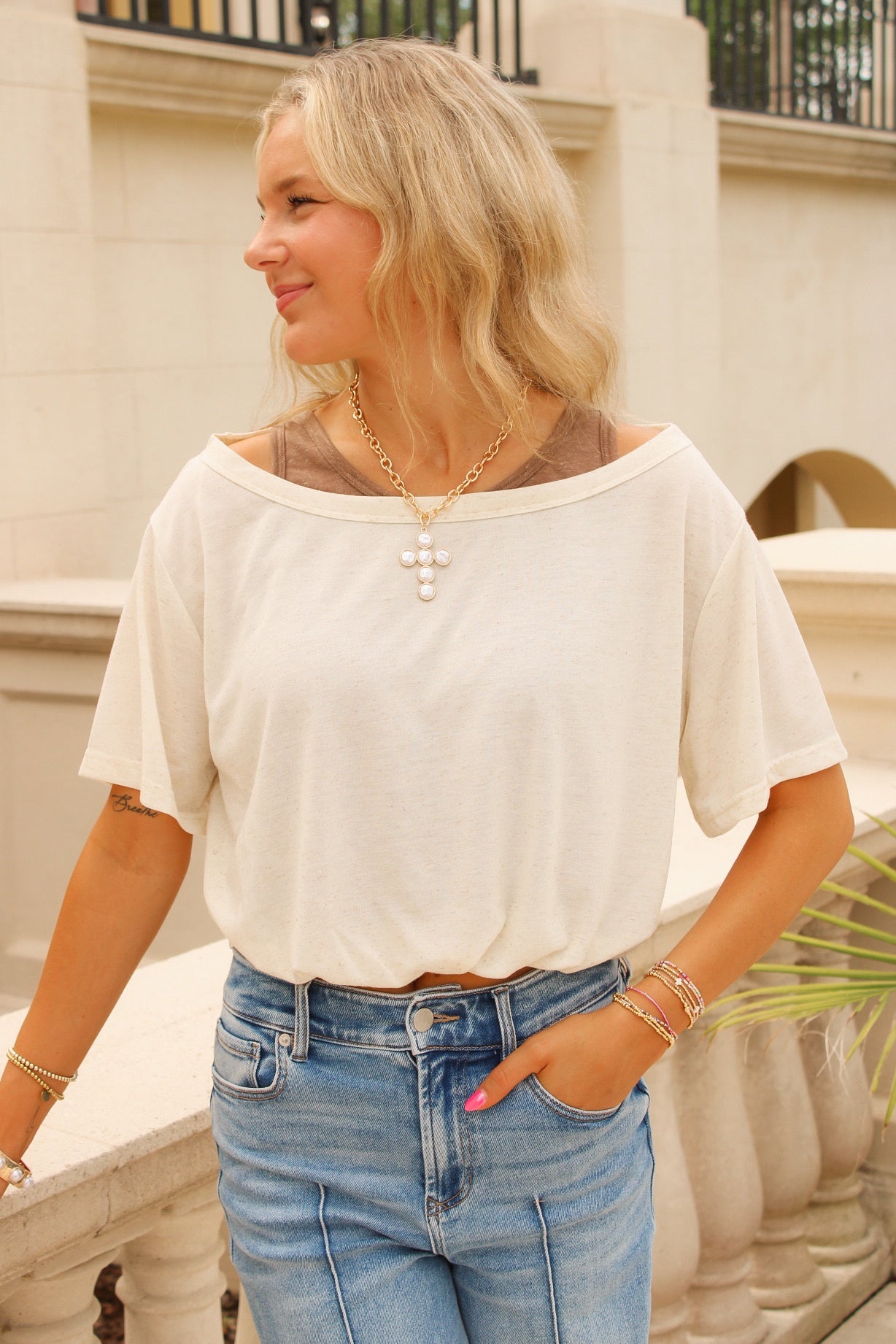 Sadie & Sage: Sand Toys Layered Tank & Tee - Oatmeal Mocha