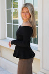 Flirty Flare Off Shoulder Peplum Top - Black