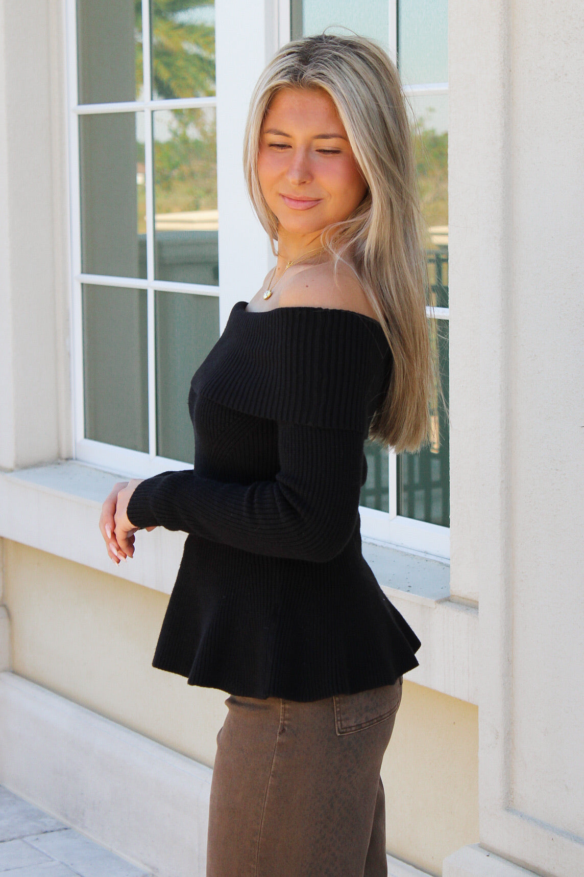 Flirty Flare Off Shoulder Peplum Top - Black