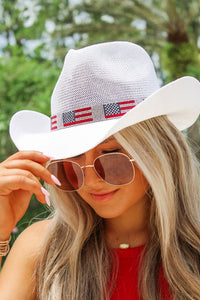 Let's Celebrate American Flag Cowboy Hat - White
