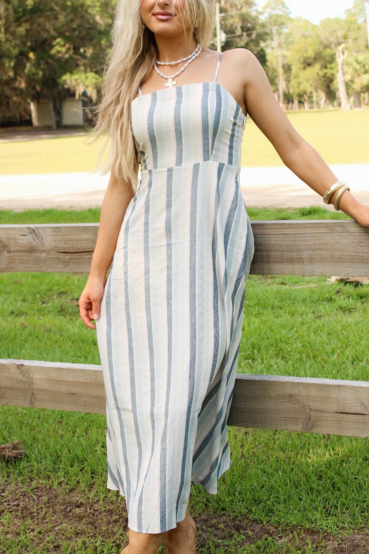 Sadie & Sage:  Sweetgrass Stripe Midi Dress - Blue Multi