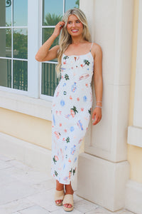 Beach Shores Front A-Line Midi Dress - Multi