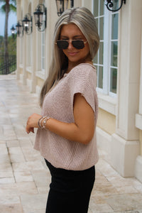 Everyday Edge Notched V-Neck Sweater - Oatmeal