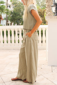 Set The Tone Wide Leg Pants - Olive