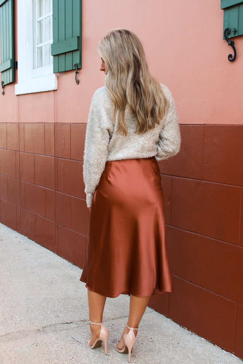 Evening Poise Satin Mini Skirt - Copper