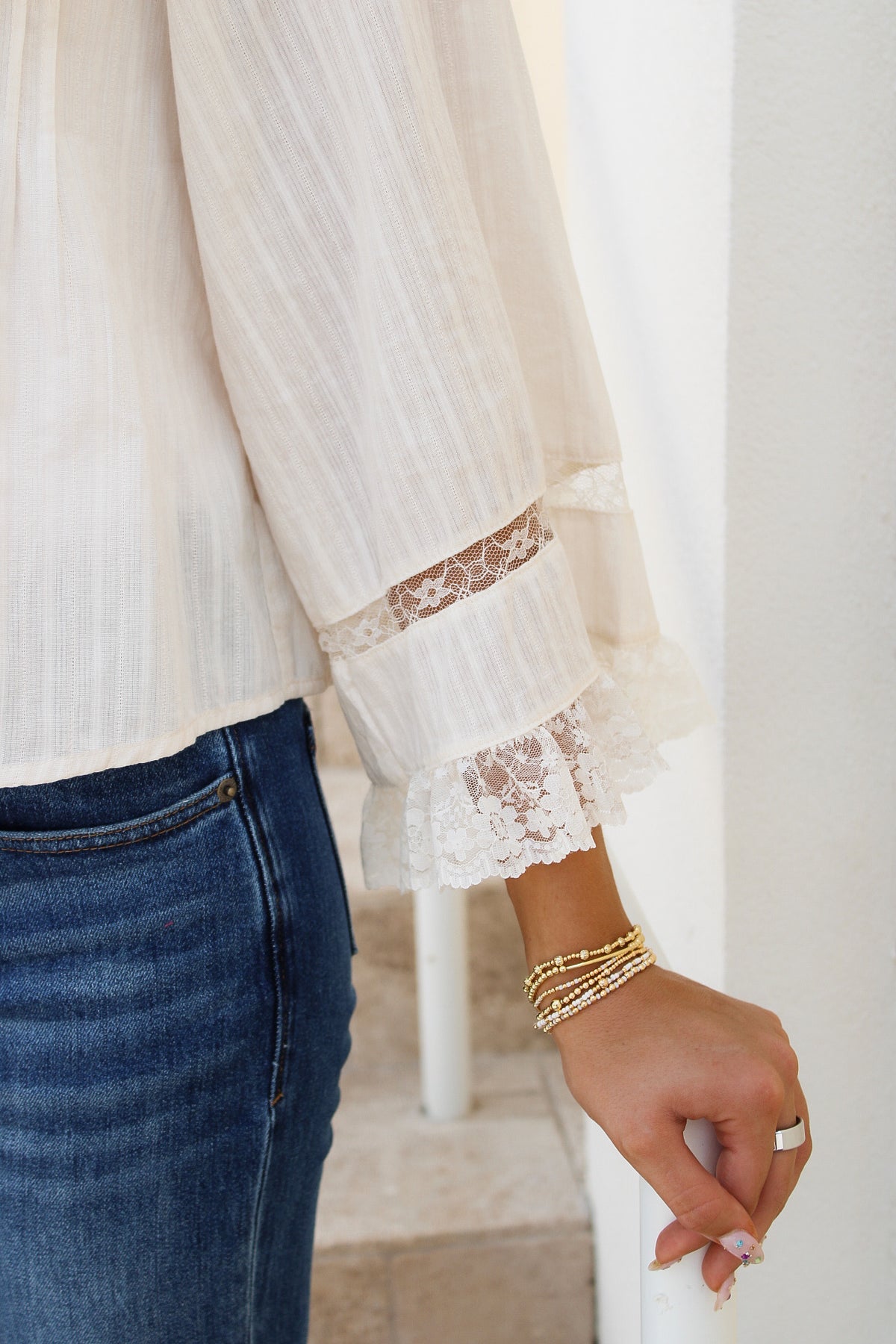 Delicate Intentions Lace Trim Top - Cream